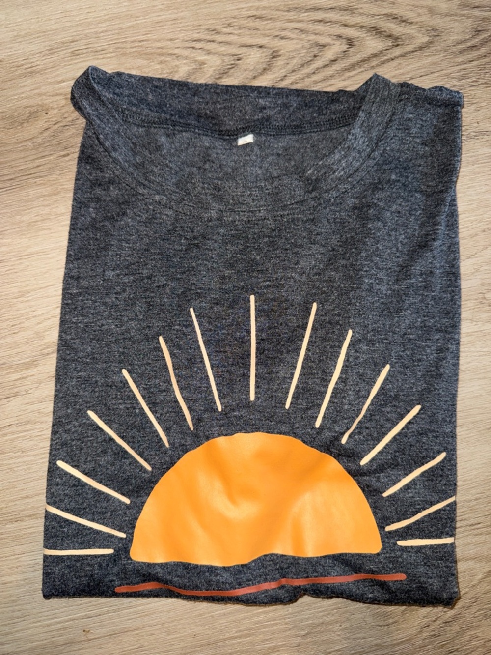 Women’s Dark Gray Short Sleeve Tee with Orange Sun Graphic